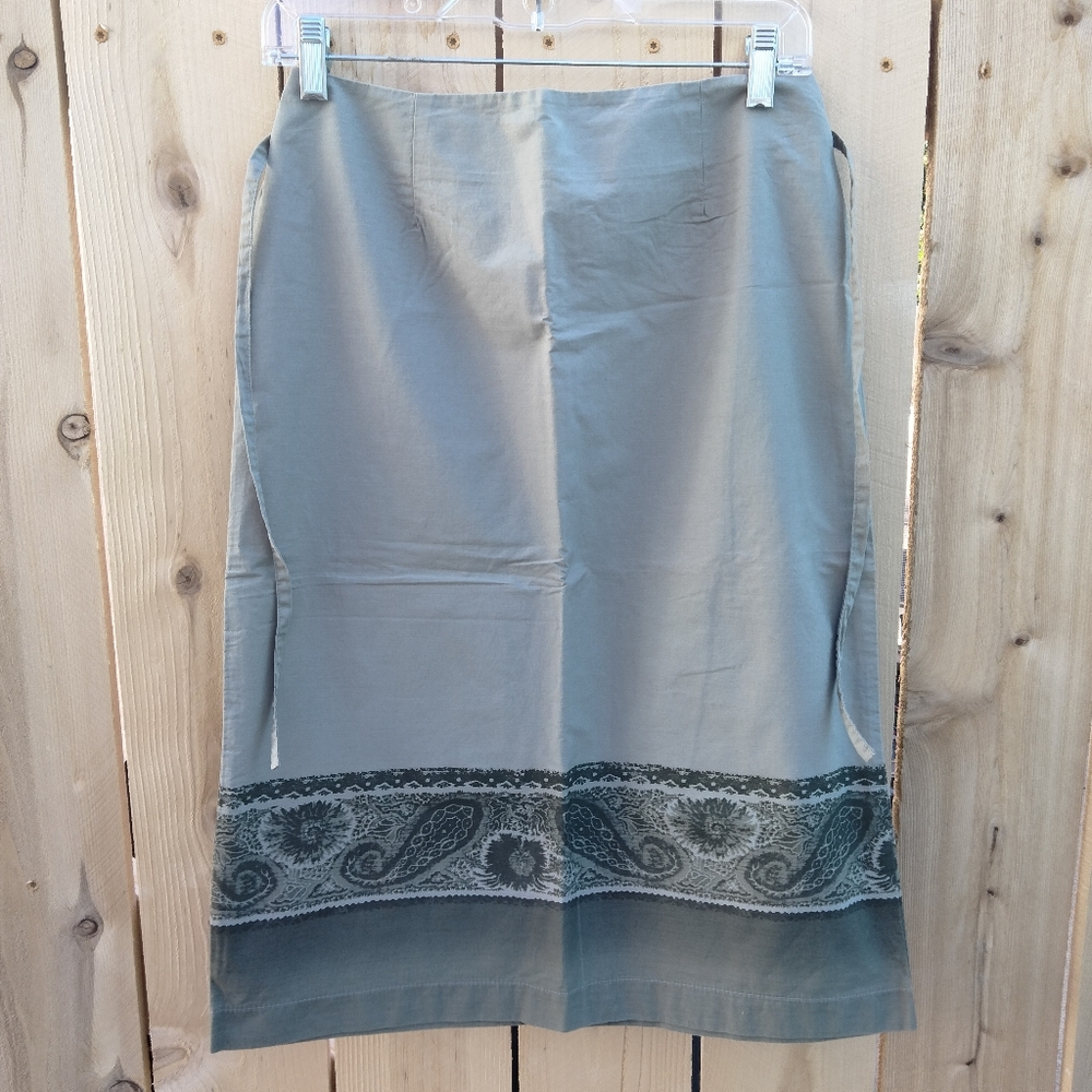 George Y2K Straight Pencil Midi Skirt Cotton Paisley Hem Lightweight Size Small